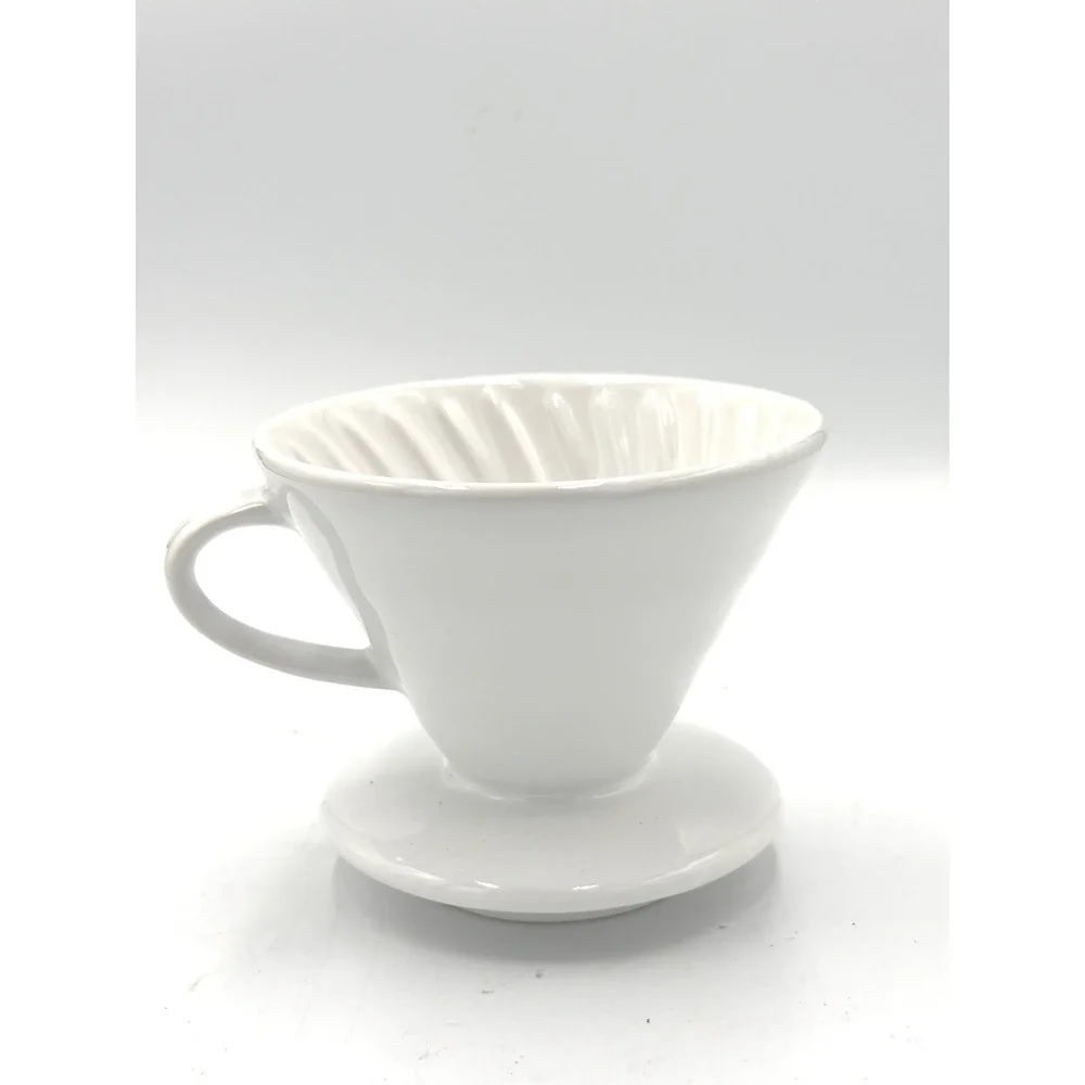 Kajava Mama Coffee Dripper Ceramic Pour Over White Spiral Ribbed V60 Style
